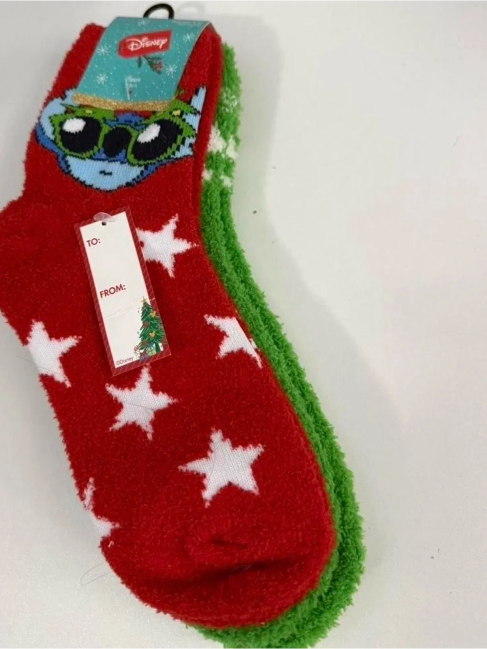Disney Kids Fuzzy Star Socks in Red & Green